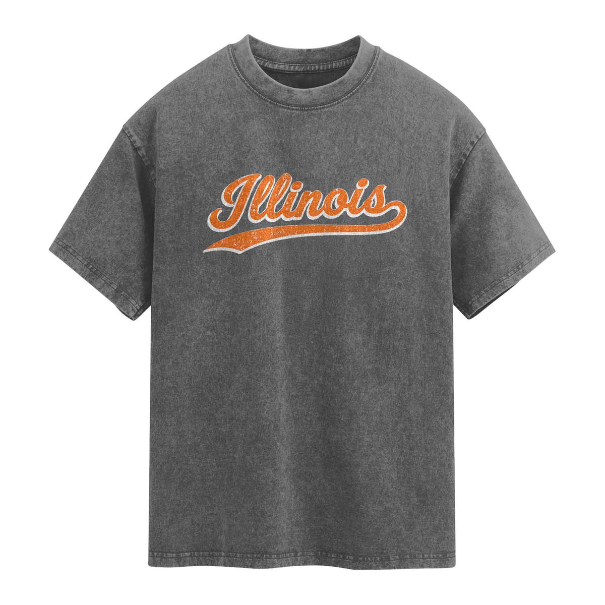 Illinois Vintage Varsity Script Classic Sports Jersey Style Washed Cotton T-Shirt