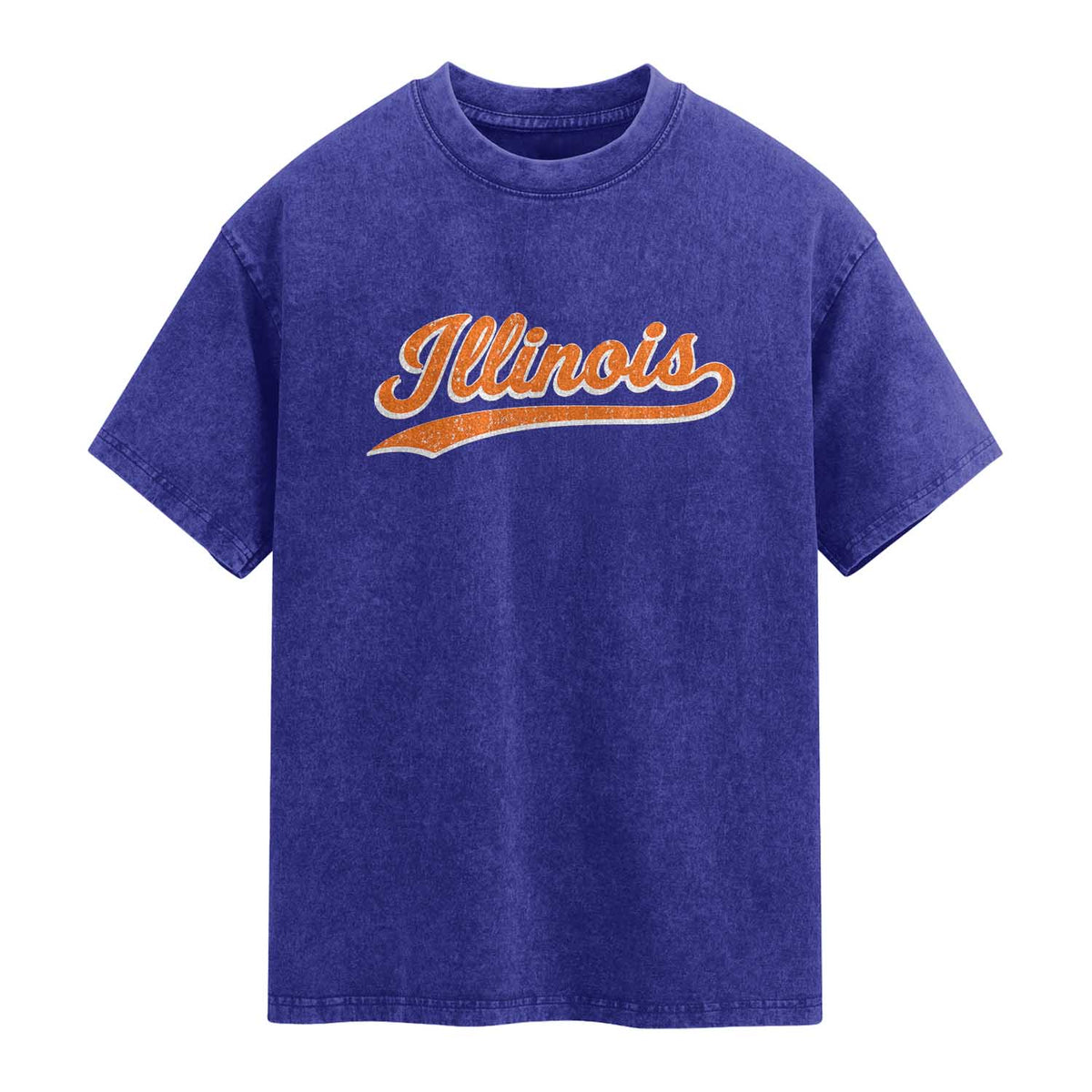 Illinois Vintage Varsity Script Classic Sports Jersey Style Washed Cotton T-Shirt