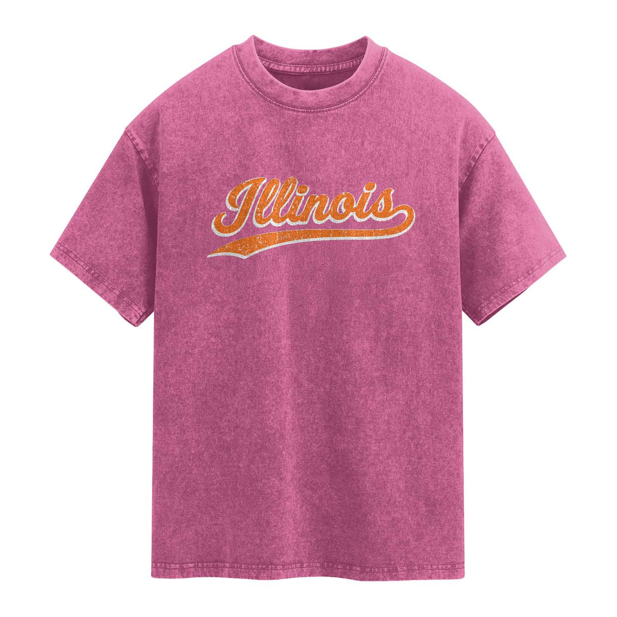 Illinois Vintage Varsity Script Classic Sports Jersey Style Washed Cotton T-Shirt