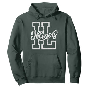 Illinois Sports Fan Hoodie Varsity Aesthetic IL State Pride TS11 Dark Forest Green Print Your Wear