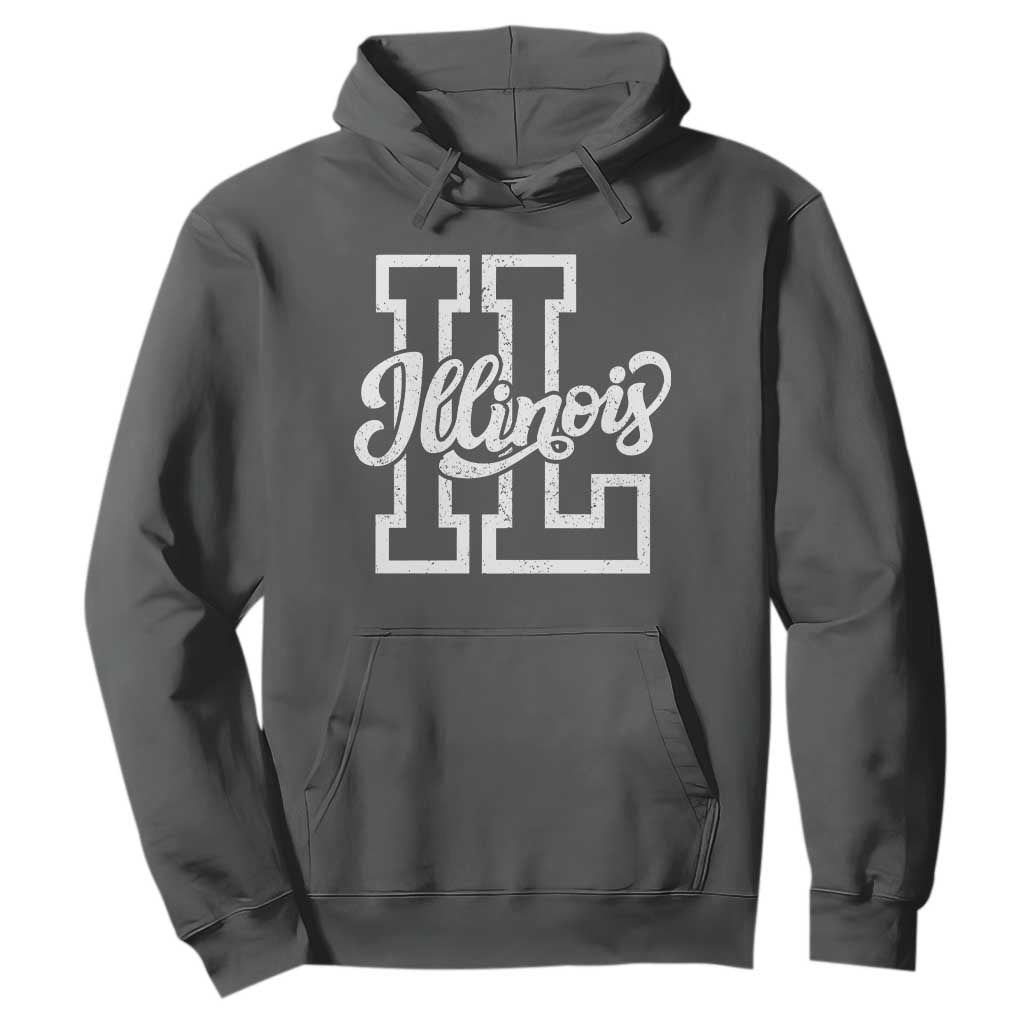 Illinois Sports Fan Hoodie Varsity Aesthetic IL State Pride TS11 Dark Heather Print Your Wear