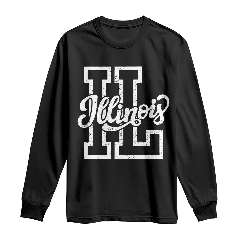 Illinois Sports Fan Long Sleeve Shirt Varsity Aesthetic IL State Pride TS11 Black Print Your Wear