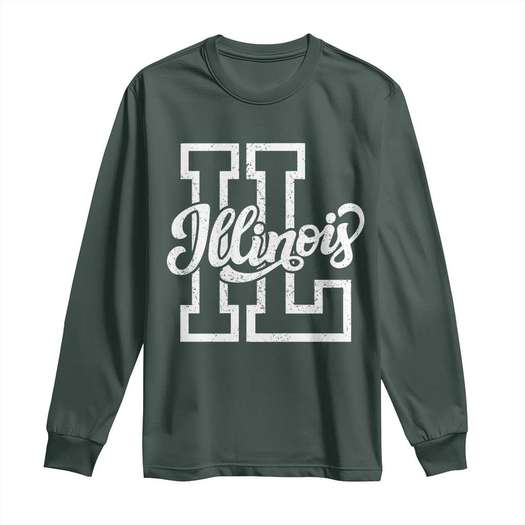 Illinois Sports Fan Long Sleeve Shirt Varsity Aesthetic IL State Pride TS11 Dark Forest Green Print Your Wear
