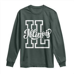 Illinois Sports Fan Long Sleeve Shirt Varsity Aesthetic IL State Pride TS11 Dark Forest Green Print Your Wear