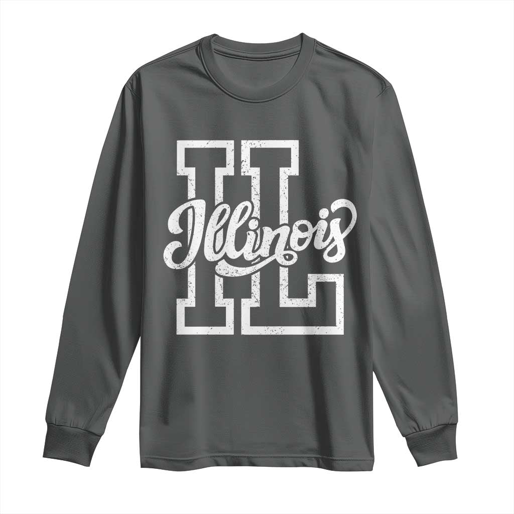 Illinois Sports Fan Long Sleeve Shirt Varsity Aesthetic IL State Pride TS11 Dark Heather Print Your Wear