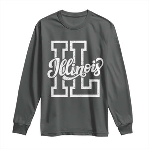 Illinois Sports Fan Long Sleeve Shirt Varsity Aesthetic IL State Pride TS11 Dark Heather Print Your Wear