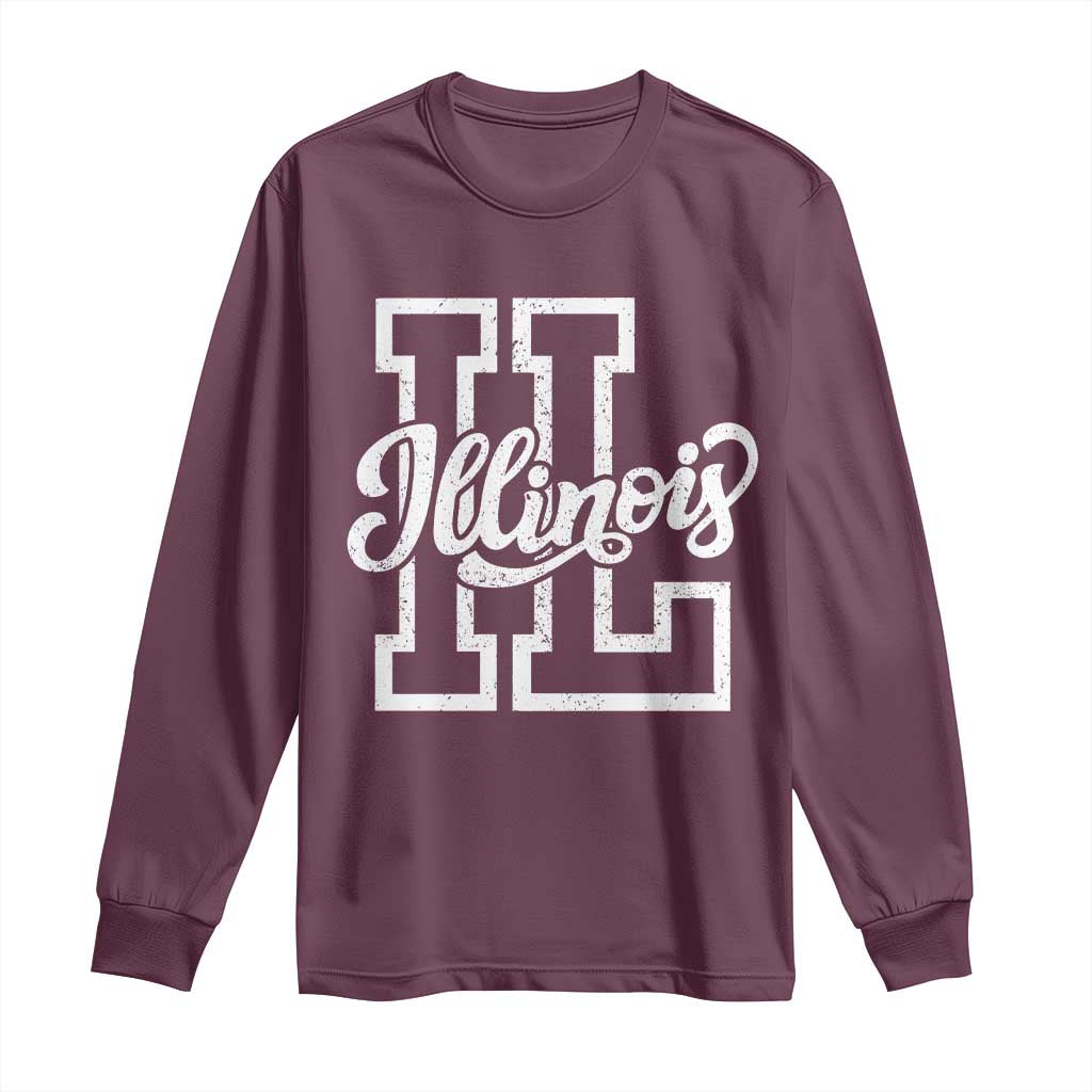 Illinois Sports Fan Long Sleeve Shirt Varsity Aesthetic IL State Pride TS11 Maroon Print Your Wear