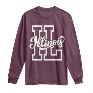 Illinois Sports Fan Long Sleeve Shirt Varsity Aesthetic IL State Pride TS11 Maroon Print Your Wear