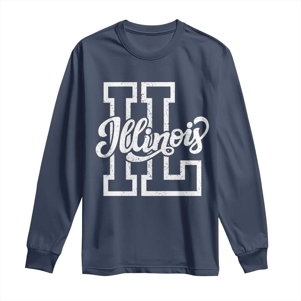 Illinois Sports Fan Long Sleeve Shirt Varsity Aesthetic IL State Pride TS11 Navy Print Your Wear