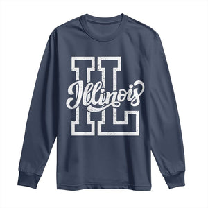 Illinois Sports Fan Long Sleeve Shirt Varsity Aesthetic IL State Pride TS11 Navy Print Your Wear