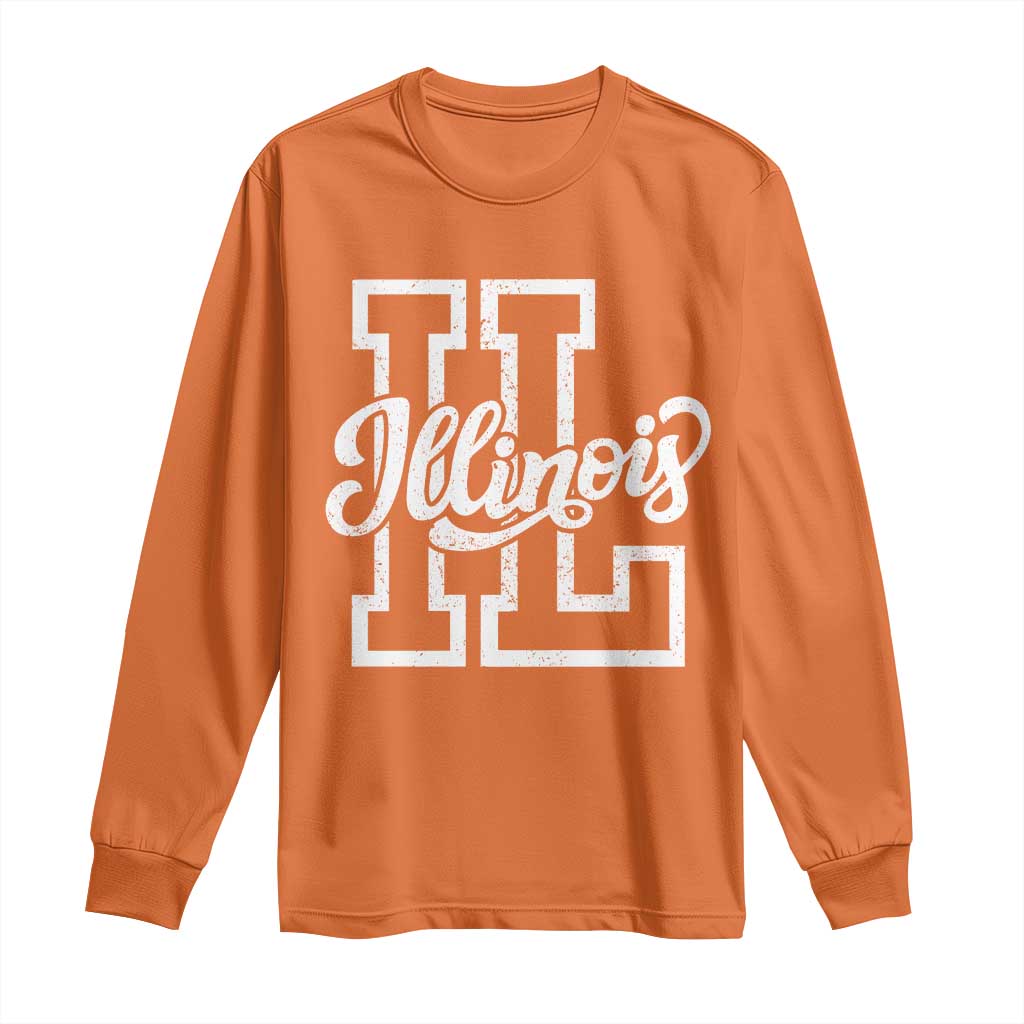 Illinois Sports Fan Long Sleeve Shirt Varsity Aesthetic IL State Pride TS11 Orange Print Your Wear