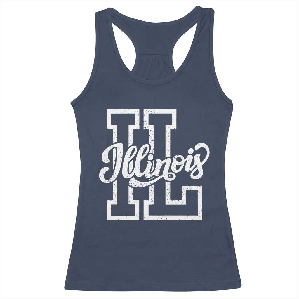 Illinois Sports Fan Racerback Tank Top Varsity Aesthetic IL State Pride TS11 Navy Print Your Wear