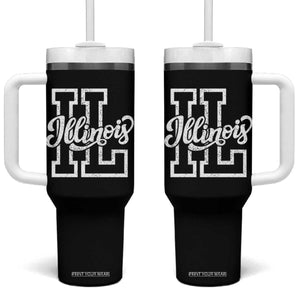 Illinois Sports Fan Tumbler With Handle Varsity Aesthetic IL State Pride TS11 One Size: 40 oz Black Print Your Wear
