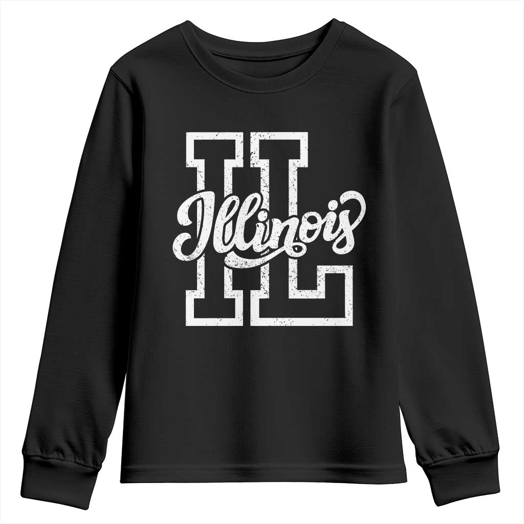 Illinois Sports Fan Youth Sweatshirt Varsity Aesthetic IL State Pride TS11 Black Print Your Wear