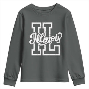 Illinois Sports Fan Youth Sweatshirt Varsity Aesthetic IL State Pride TS11 Dark Heather Print Your Wear
