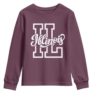 Illinois Sports Fan Youth Sweatshirt Varsity Aesthetic IL State Pride TS11 Maroon Print Your Wear