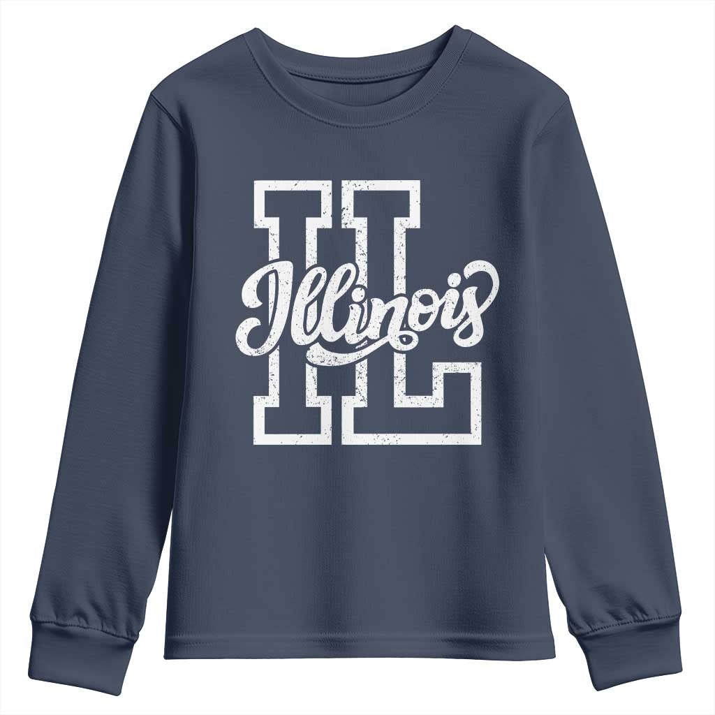 Illinois Sports Fan Youth Sweatshirt Varsity Aesthetic IL State Pride TS11 Navy Print Your Wear