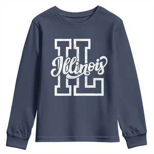 Illinois Sports Fan Youth Sweatshirt Varsity Aesthetic IL State Pride TS11 Navy Print Your Wear
