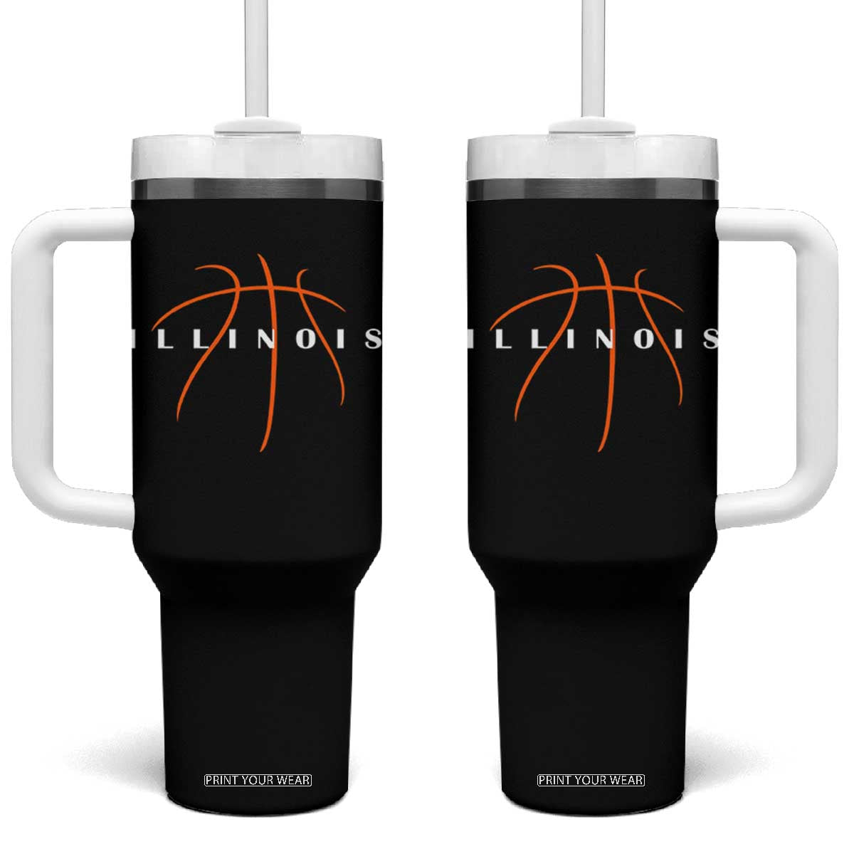 Illinois Fan Basketball Grooves Graphic IL State Tumbler With Handle TS11 One Size: 40 oz Black Print Your Wear