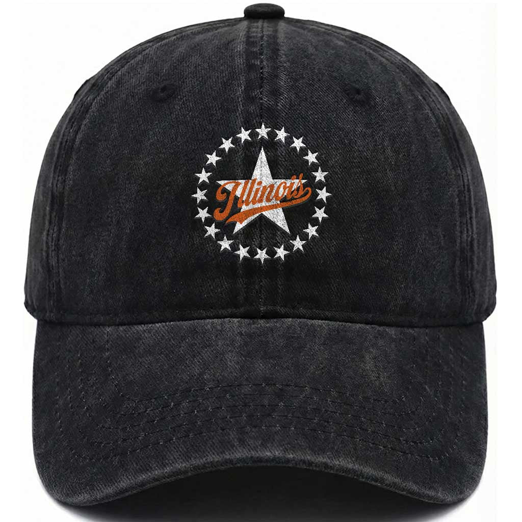 Illinois Varsity Script Sport 21 Stars Jersey Style Washed Cotton Baseball Cap