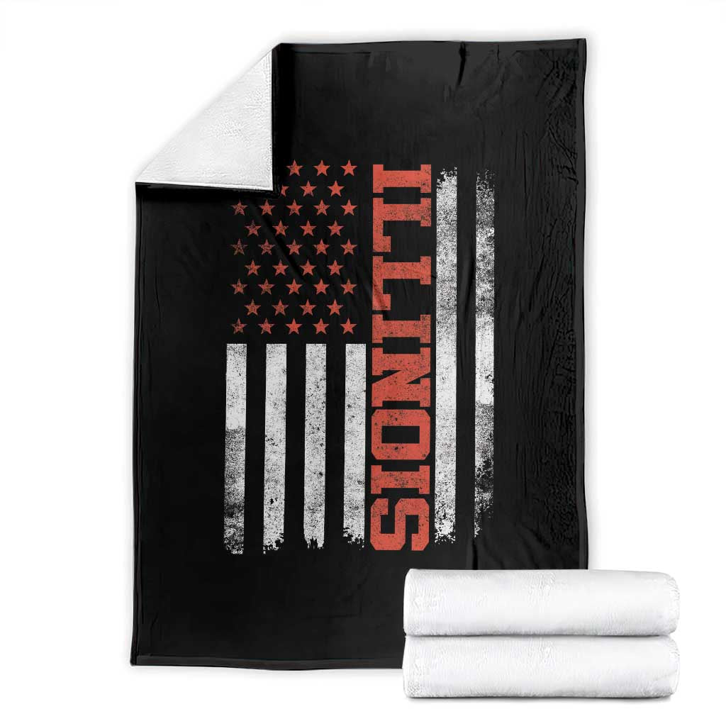Illinois Pride Throw Blanket Vintage American Flag Distressed Varsity Aesthetic Letters IL State TS11 Black Print Your Wear