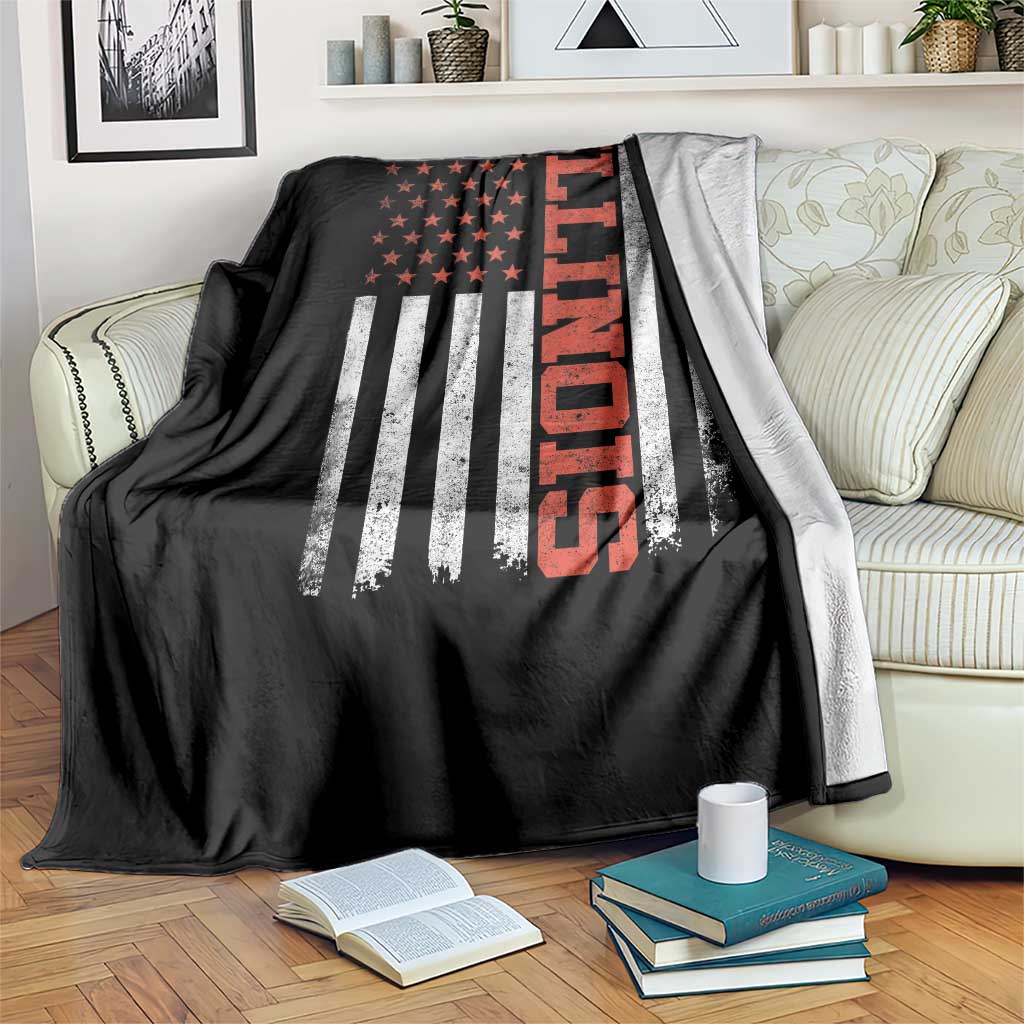 Illinois Pride Throw Blanket Vintage American Flag Distressed Varsity Aesthetic Letters IL State TS11 Print Your Wear