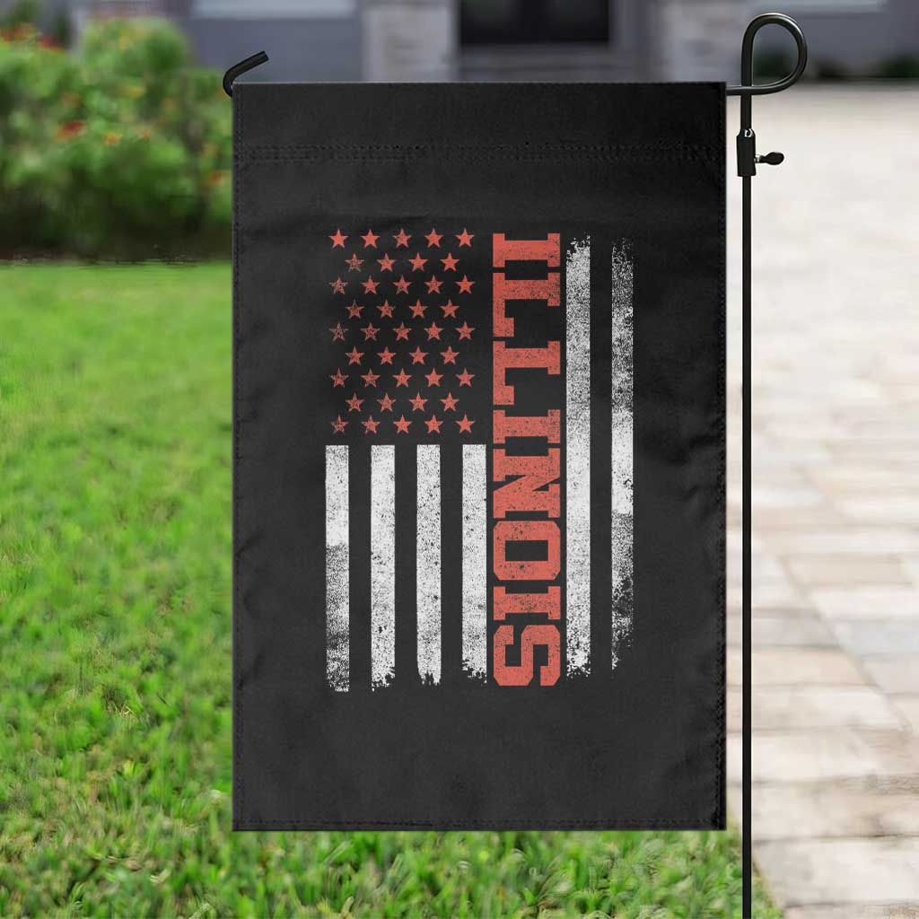 Illinois Pride Garden Flag Vintage American Flag Distressed Varsity Aesthetic Letters IL State TS11 Print Your Wear