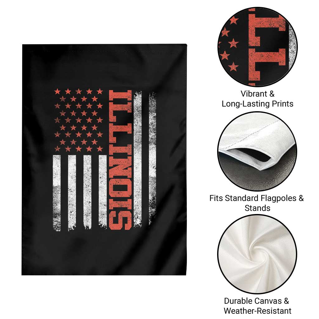 Illinois Pride Garden Flag Vintage American Flag Distressed Varsity Aesthetic Letters IL State TS11 Print Your Wear