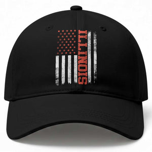 Illinois Pride Baseball Cap Vintage American Flag Distressed Varsity Aesthetic Letters IL State TS11 Print Your Wear