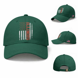 Illinois Pride Baseball Cap Vintage American Flag Distressed Varsity Aesthetic Letters IL State TS11 Baseball Cap Universal Fit Irish Green Print Your Wear