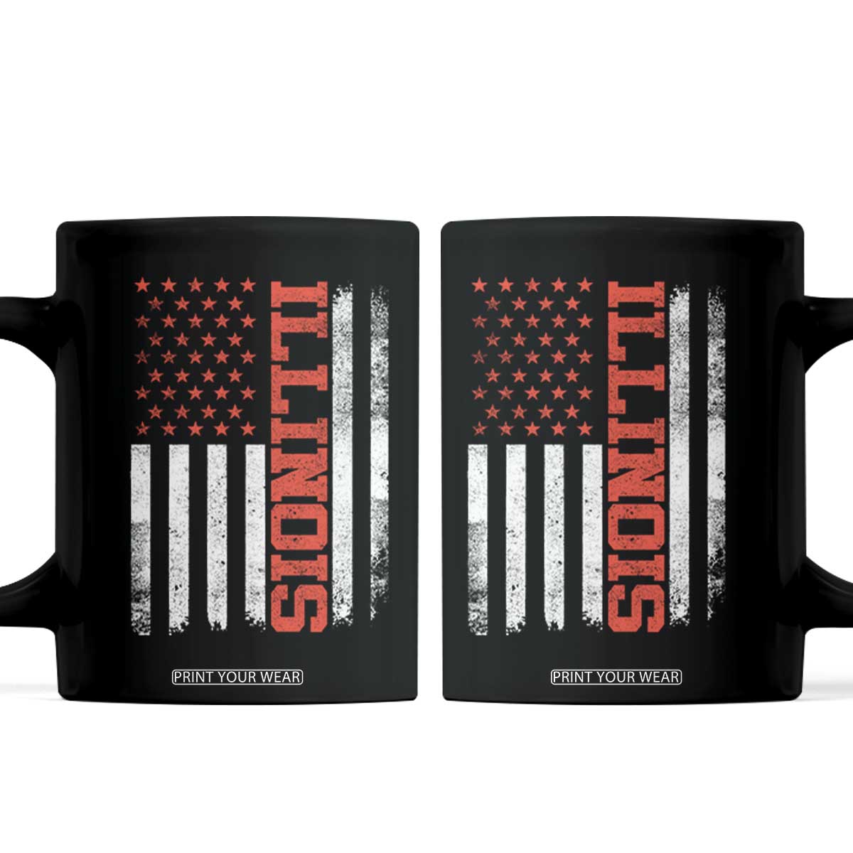 Illinois Pride Coffee Mug Vintage American Flag Distressed Varsity Aesthetic Letters IL State TS11 Black Print Your Wear