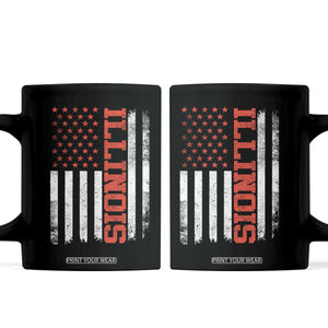 Illinois Pride Coffee Mug Vintage American Flag Distressed Varsity Aesthetic Letters IL State TS11 Black Print Your Wear