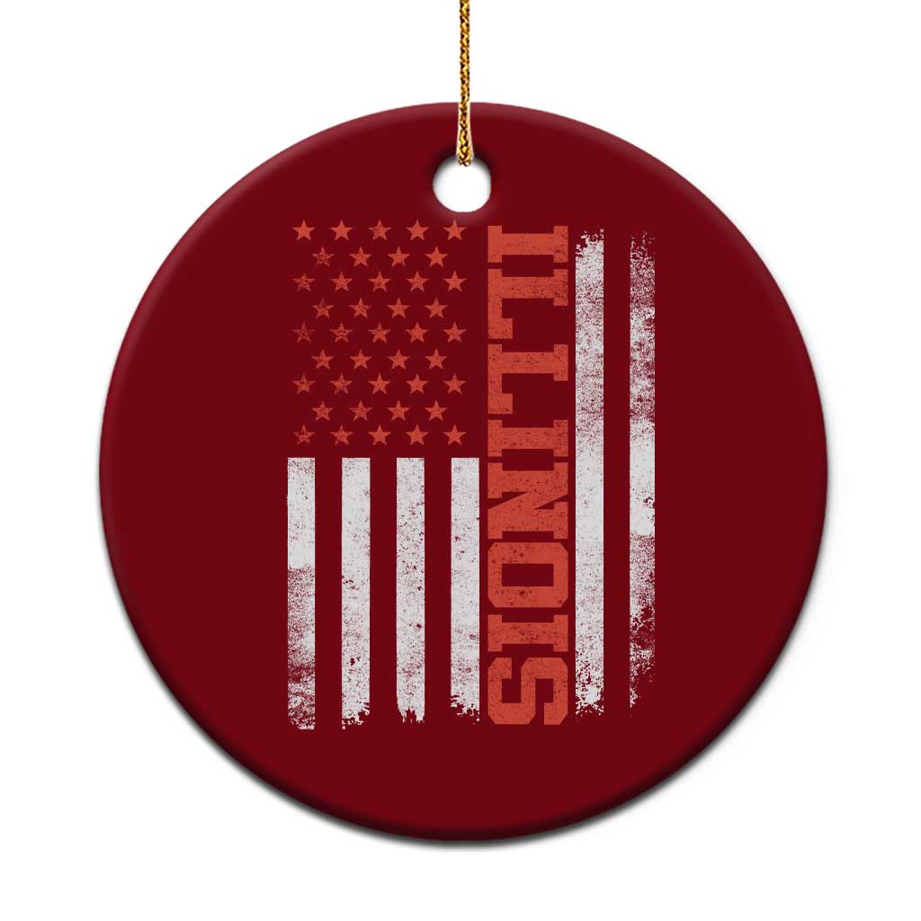 Illinois Pride Ceramic Ornament Vintage American Flag Distressed Varsity Aesthetic Letters IL State TS11 1pc Red Print Your Wear