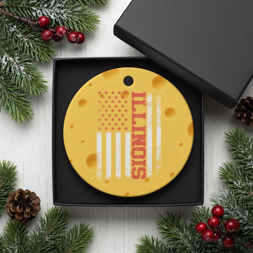 Illinois Pride Ceramic Ornament Vintage American Flag Distressed Varsity Aesthetic Letters IL State TS11 1pc Yellow Cheese Print Your Wear