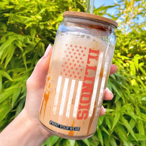 Illinois Pride Glass Can Vintage American Flag Distressed Varsity Aesthetic Letters IL State TS11 Black Print Your Wear