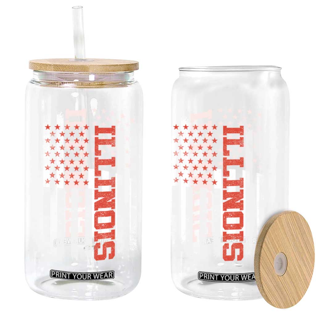 Illinois Pride Glass Can Vintage American Flag Distressed Varsity Aesthetic Letters IL State TS11 Print Your Wear