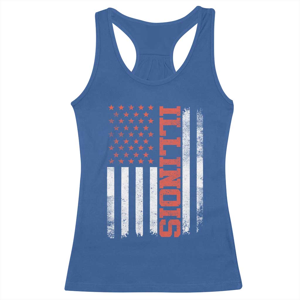 Illinois Pride Racerback Tank Top Vintage American Flag Distressed Varsity Aesthetic Letters IL State TS11 Royal Blue Print Your Wear