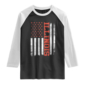 Illinois Pride Raglan Shirt Vintage American Flag Distressed Varsity Aesthetic Letters IL State TS11 Black White Print Your Wear