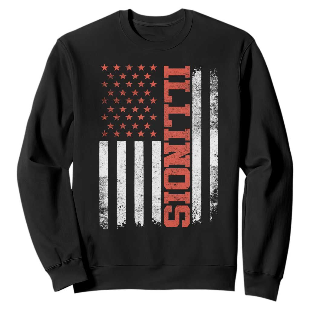 Illinois Pride Sweatshirt Vintage American Flag Distressed Varsity Aesthetic Letters IL State TS11 Black Print Your Wear