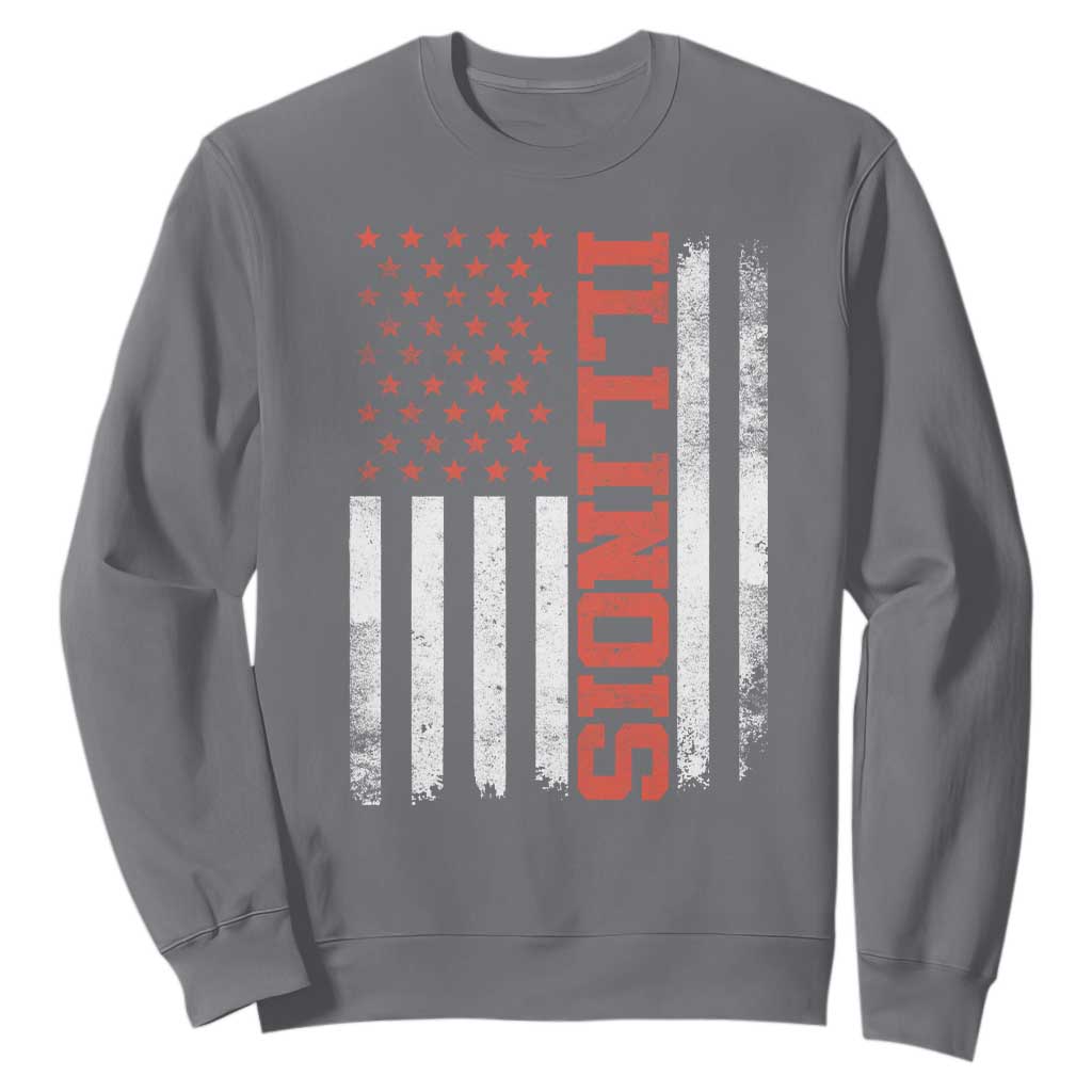 Illinois Pride Sweatshirt Vintage American Flag Distressed Varsity Aesthetic Letters IL State TS11 Charcoal Print Your Wear