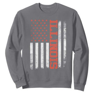 Illinois Pride Sweatshirt Vintage American Flag Distressed Varsity Aesthetic Letters IL State TS11 Charcoal Print Your Wear
