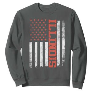 Illinois Pride Sweatshirt Vintage American Flag Distressed Varsity Aesthetic Letters IL State TS11 Dark Heather Print Your Wear