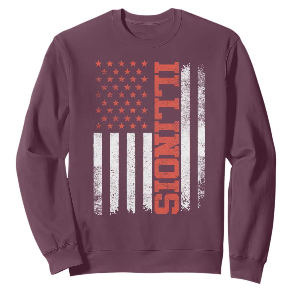 Illinois Pride Sweatshirt Vintage American Flag Distressed Varsity Aesthetic Letters IL State TS11 Maroon Print Your Wear