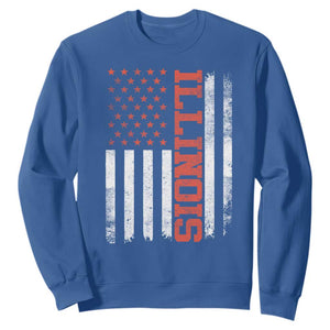 Illinois Pride Sweatshirt Vintage American Flag Distressed Varsity Aesthetic Letters IL State TS11 Royal Blue Print Your Wear