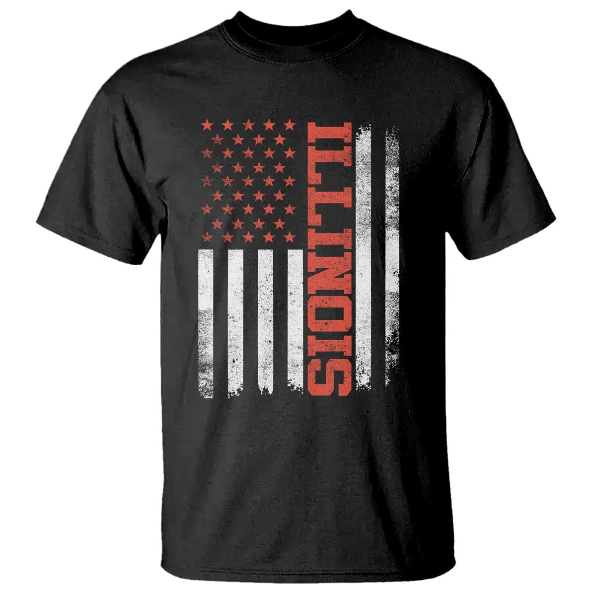 Illinois Pride T Shirt Vintage American Flag Distressed Varsity Aesthetic Letters IL State TS11 Black Print Your Wear
