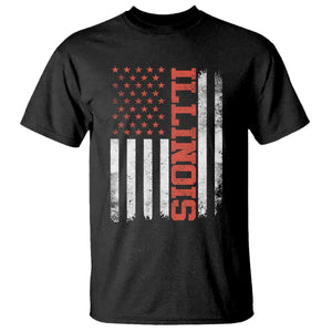 Illinois Pride T Shirt Vintage American Flag Distressed Varsity Aesthetic Letters IL State TS11 Black Print Your Wear