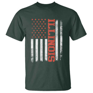 Illinois Pride T Shirt Vintage American Flag Distressed Varsity Aesthetic Letters IL State TS11 Dark Forest Green Print Your Wear