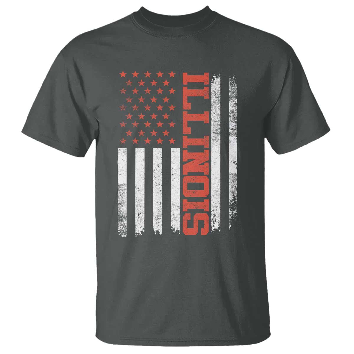 Illinois Pride T Shirt Vintage American Flag Distressed Varsity Aesthetic Letters IL State TS11 Dark Heather Print Your Wear