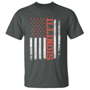 Illinois Pride T Shirt Vintage American Flag Distressed Varsity Aesthetic Letters IL State TS11 Dark Heather Print Your Wear