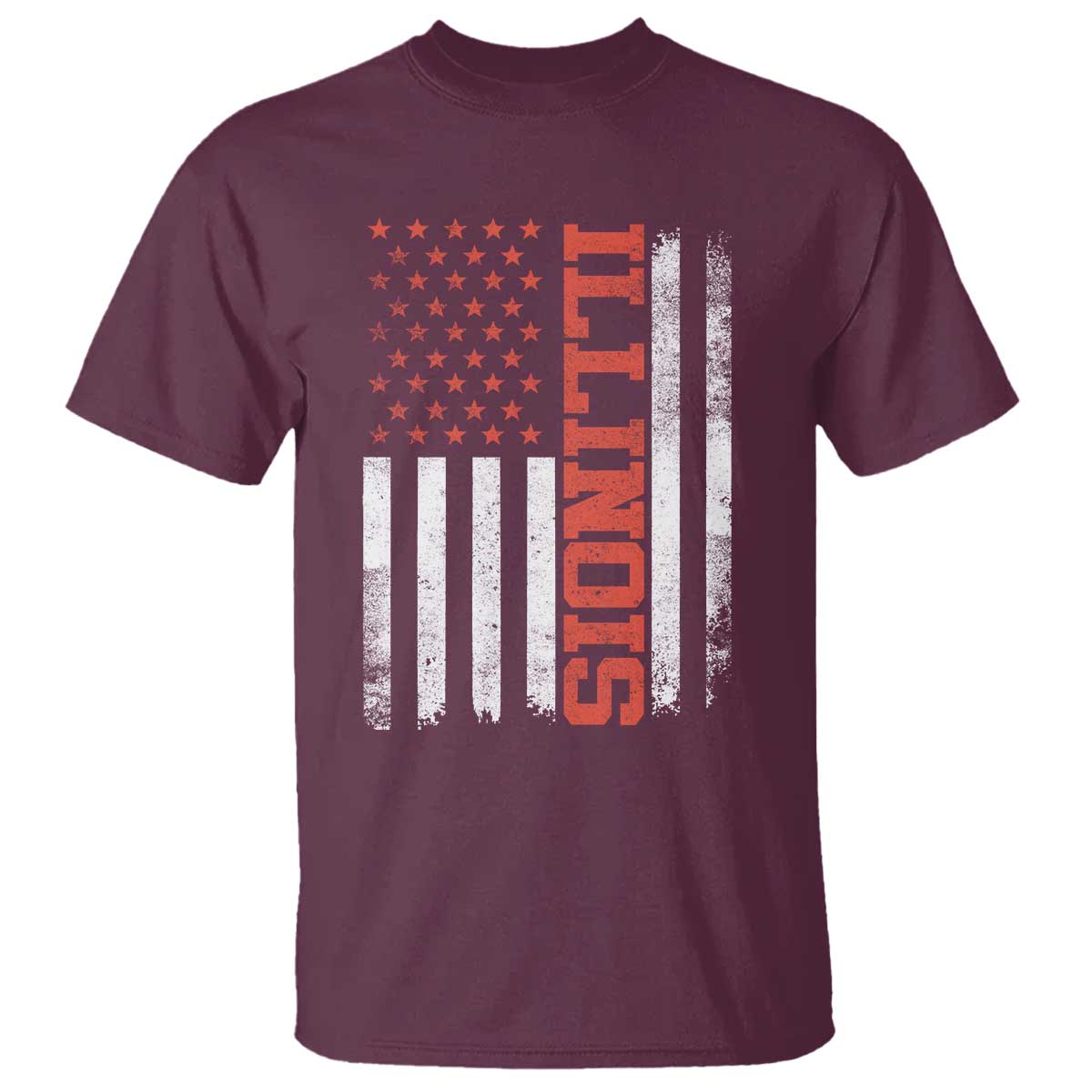 Illinois Pride T Shirt Vintage American Flag Distressed Varsity Aesthetic Letters IL State TS11 Maroon Print Your Wear